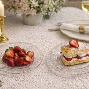 Elegant Clear Glass Dessert Plate Set. Wheel-cut Design. 1950-1960
